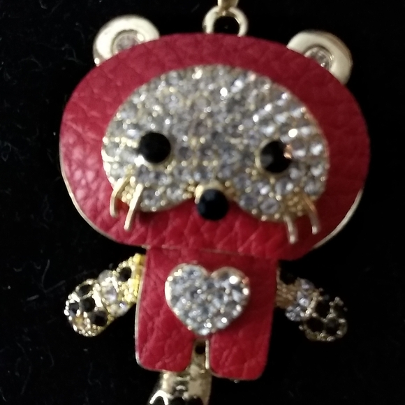 Red Raccoon with Movable Tail Pendant Necklace - Picture 2 of 5